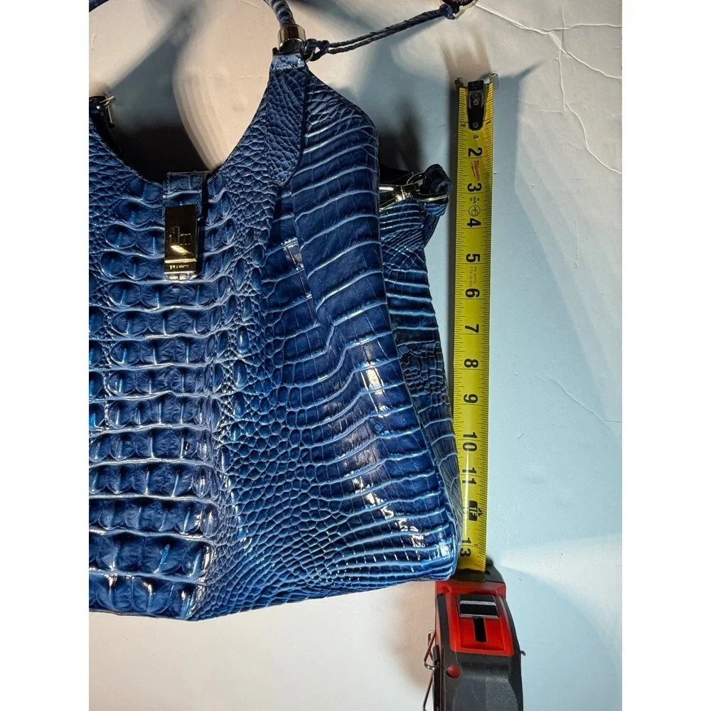 Brahmin Melbourne Sapphire Blue Embossed Croc Leather Tote Satchel Bag Purse